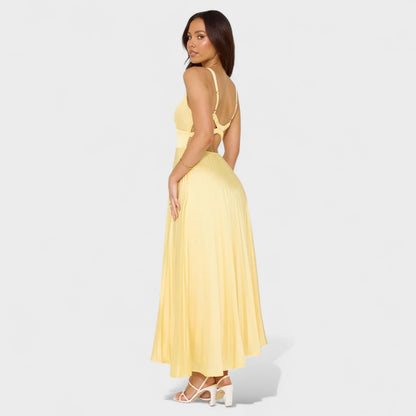 Solène – Vestido Plisado Midi Amarelo